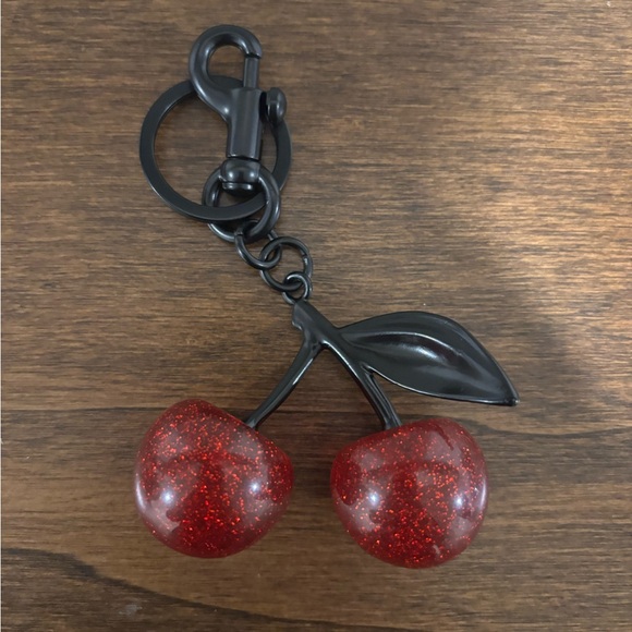 Cherry Bag Charm/Keychain with Red Glitter Accents and Black Hardware NWOT - Picture 1 of 3